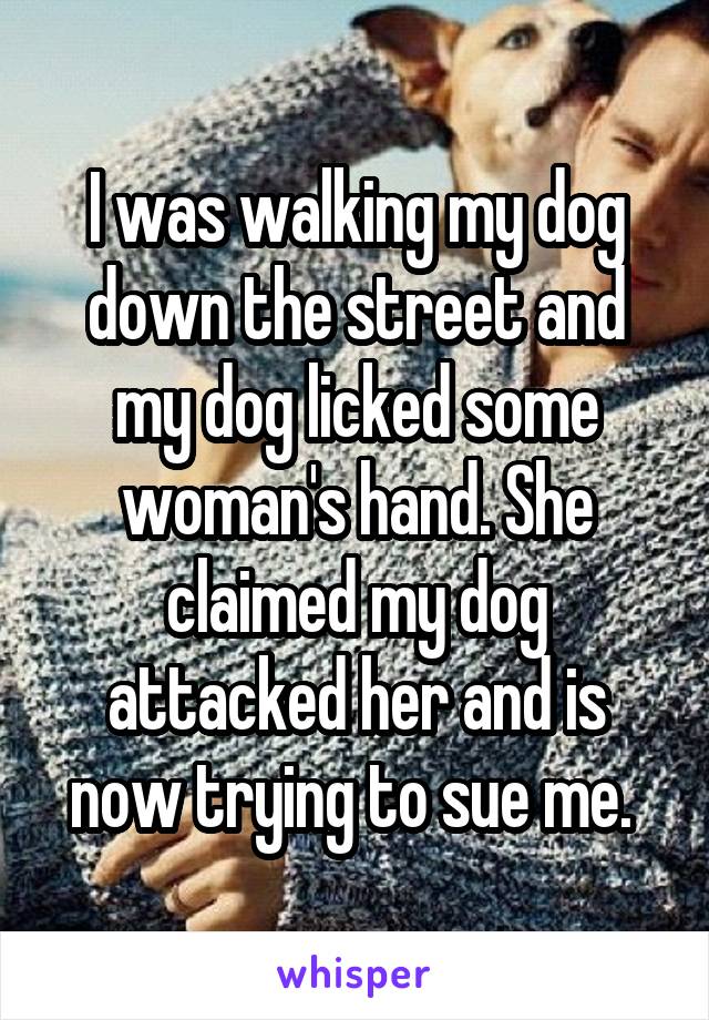 I was walking my dog down the street and my dog licked some woman's hand. She claimed my dog attacked her and is now trying to sue me. 