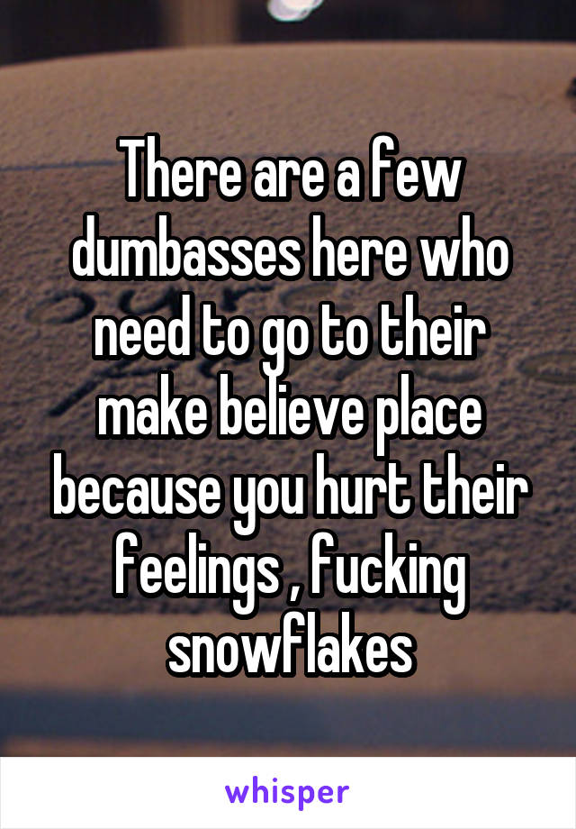 There are a few dumbasses here who need to go to their make believe place because you hurt their feelings , fucking snowflakes