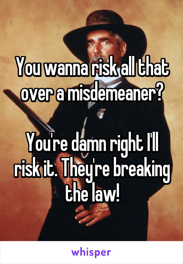 You wanna risk all that over a misdemeaner?

You're damn right I'll risk it. They're breaking the law!