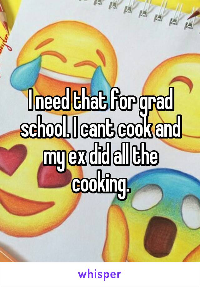 I need that for grad school. I cant cook and my ex did all the cooking.