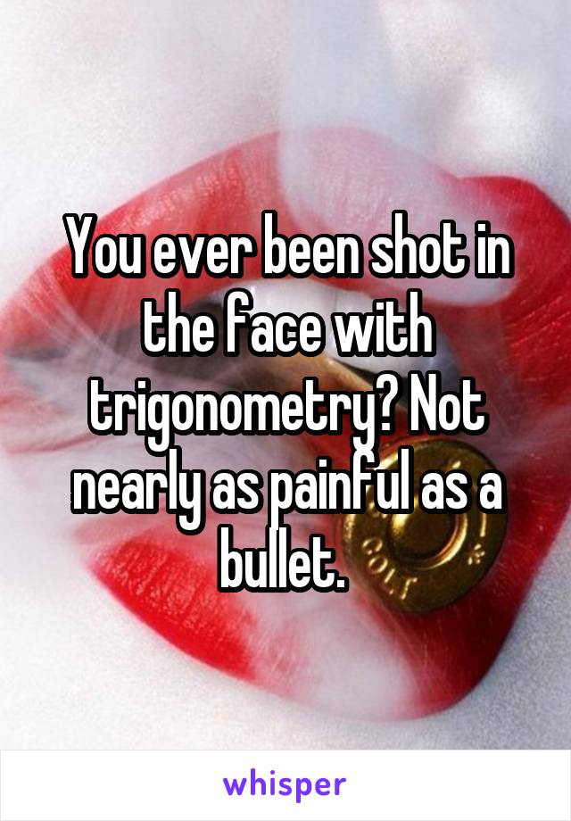 You ever been shot in the face with trigonometry? Not nearly as painful as a bullet. 
