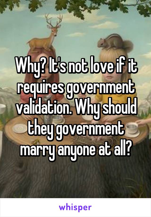 Why? It's not love if it requires government validation. Why should they government marry anyone at all?