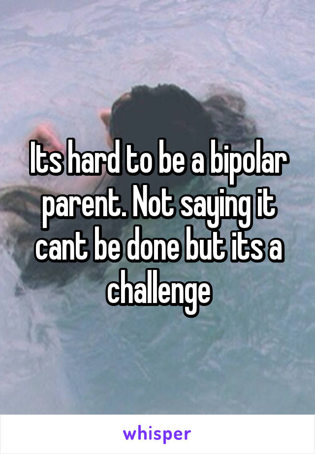 Its hard to be a bipolar parent. Not saying it cant be done but its a challenge