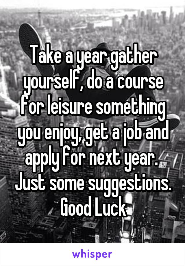 Take a year gather yourself, do a course for leisure something you enjoy, get a job and apply for next year.  Just some suggestions. Good Luck