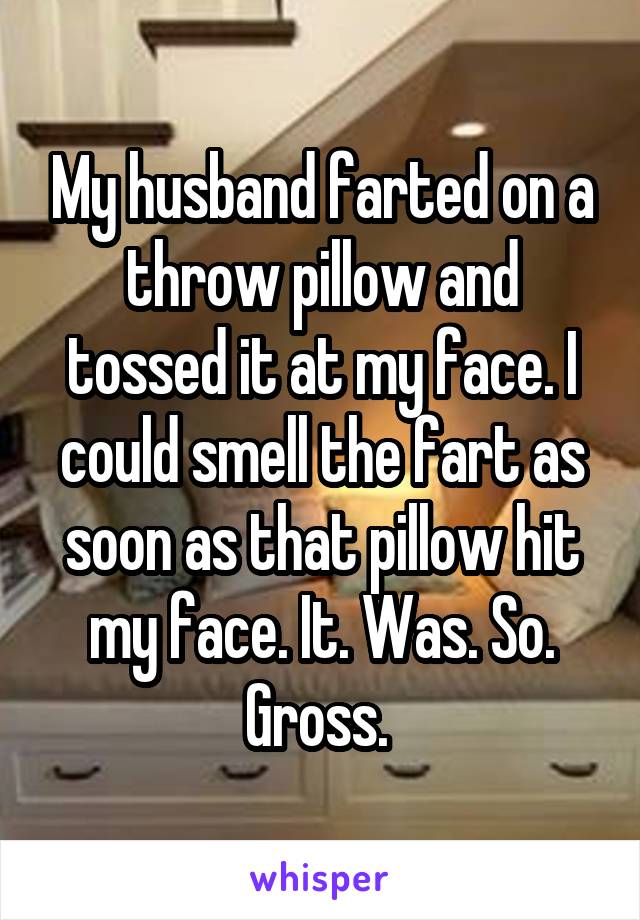 My husband farted on a throw pillow and tossed it at my face. I could smell the fart as soon as that pillow hit my face. It. Was. So. Gross. 