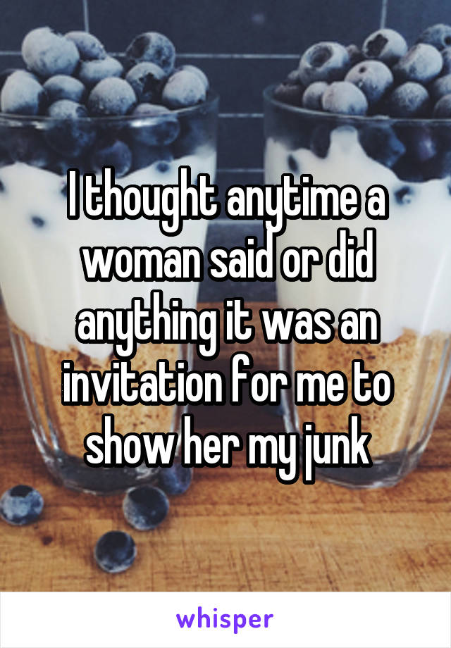 I thought anytime a woman said or did anything it was an invitation for me to show her my junk