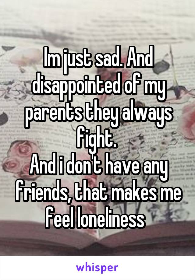 Im just sad. And disappointed of my parents they always fight. 
And i don't have any friends, that makes me feel loneliness  