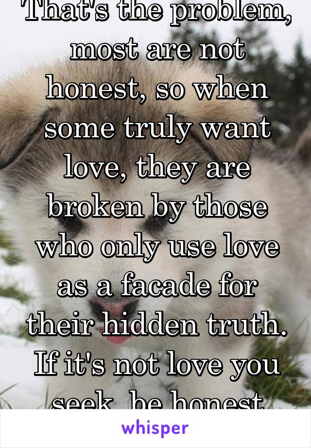 That's the problem, most are not honest, so when some truly want love, they are broken by those who only use love as a facade for their hidden truth. If it's not love you seek, be honest about it.