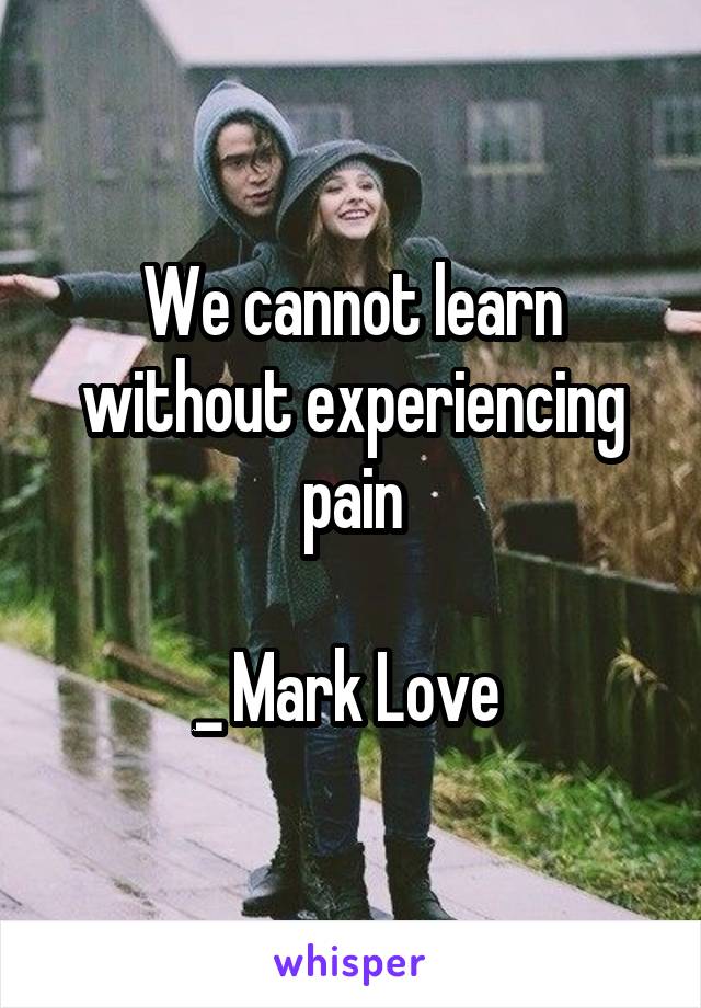 We cannot learn without experiencing pain

_ Mark Love 