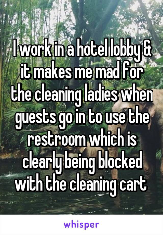 I work in a hotel lobby & it makes me mad for the cleaning ladies when guests go in to use the restroom which is clearly being blocked with the cleaning cart 