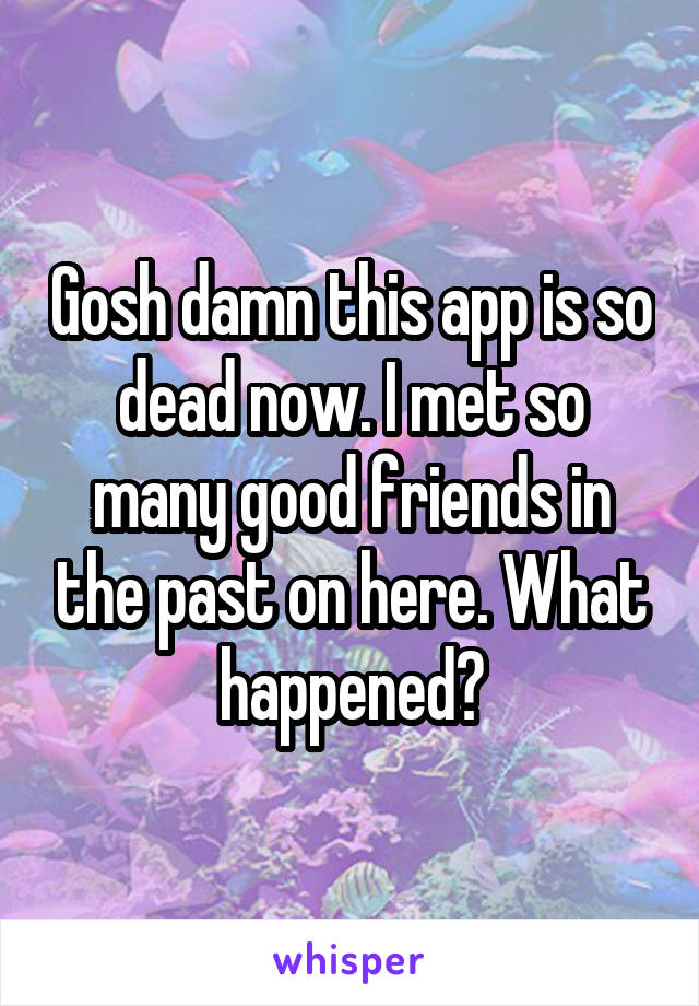 Gosh damn this app is so dead now. I met so many good friends in the past on here. What happened?