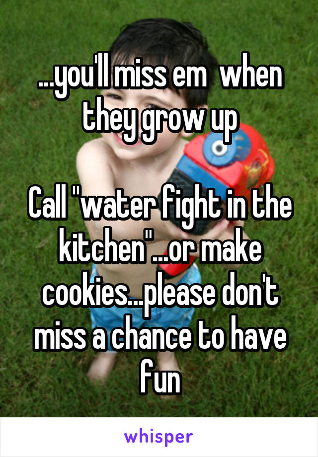...you'll miss em  when they grow up

Call "water fight in the kitchen"...or make cookies...please don't miss a chance to have fun