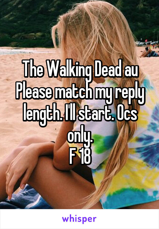 The Walking Dead au
Please match my reply length. I'll start. Ocs only.
F 18