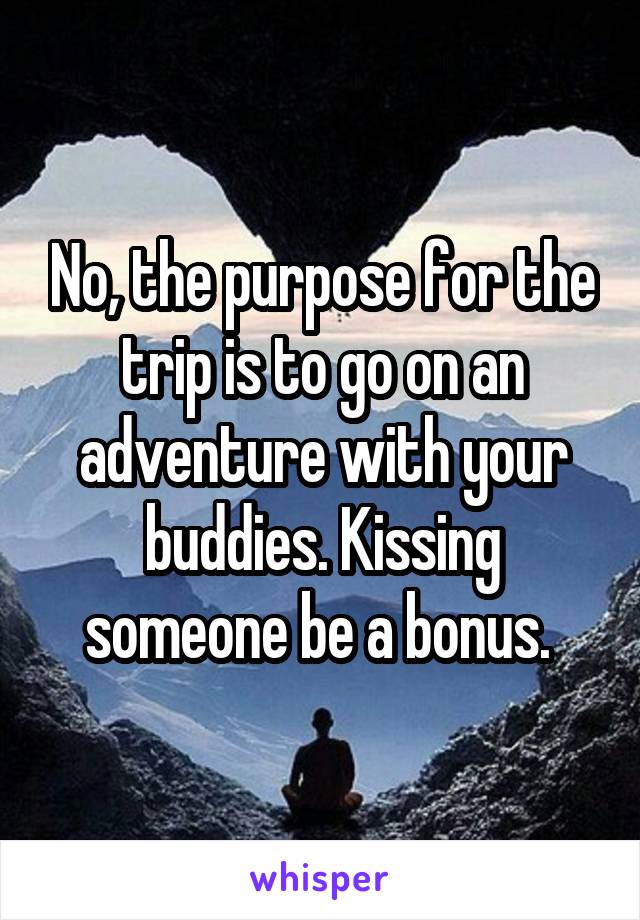 No, the purpose for the trip is to go on an adventure with your buddies. Kissing someone be a bonus. 