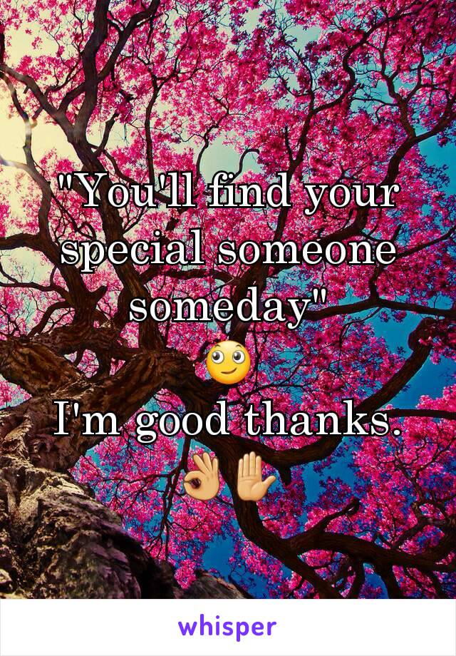 "You'll find your special someone someday"
🙄
I'm good thanks. 👌✋
