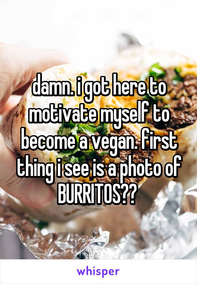 damn. i got here to motivate myself to become a vegan. first thing i see is a photo of BURRITOS?? 