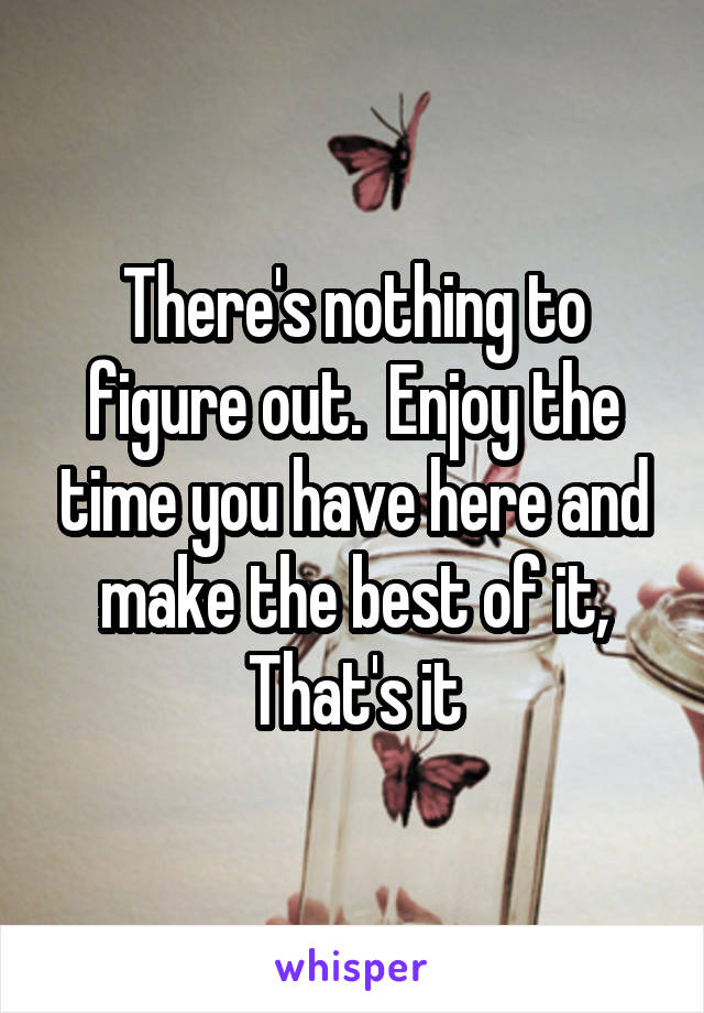 There's nothing to figure out.  Enjoy the time you have here and make the best of it, That's it