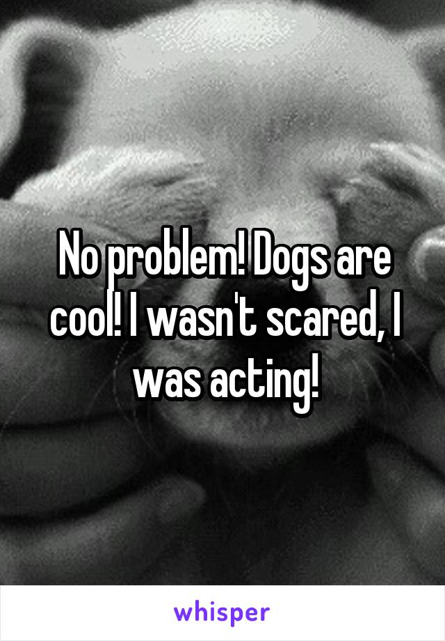 No problem! Dogs are cool! I wasn't scared, I was acting!