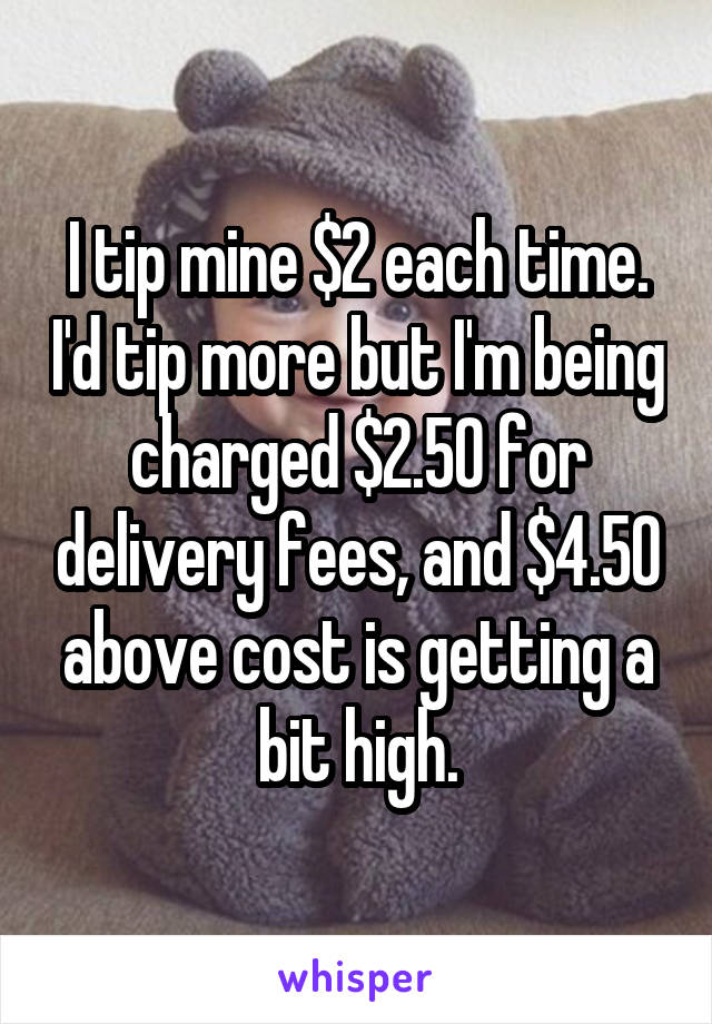 I tip mine $2 each time. I'd tip more but I'm being charged $2.50 for delivery fees, and $4.50 above cost is getting a bit high.