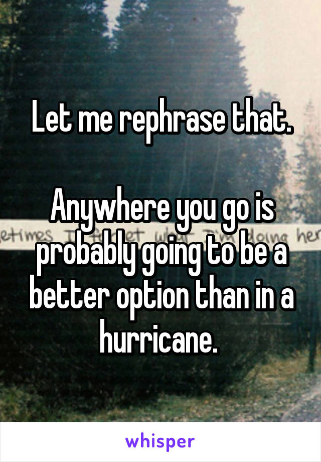 Let me rephrase that.

Anywhere you go is probably going to be a better option than in a hurricane. 