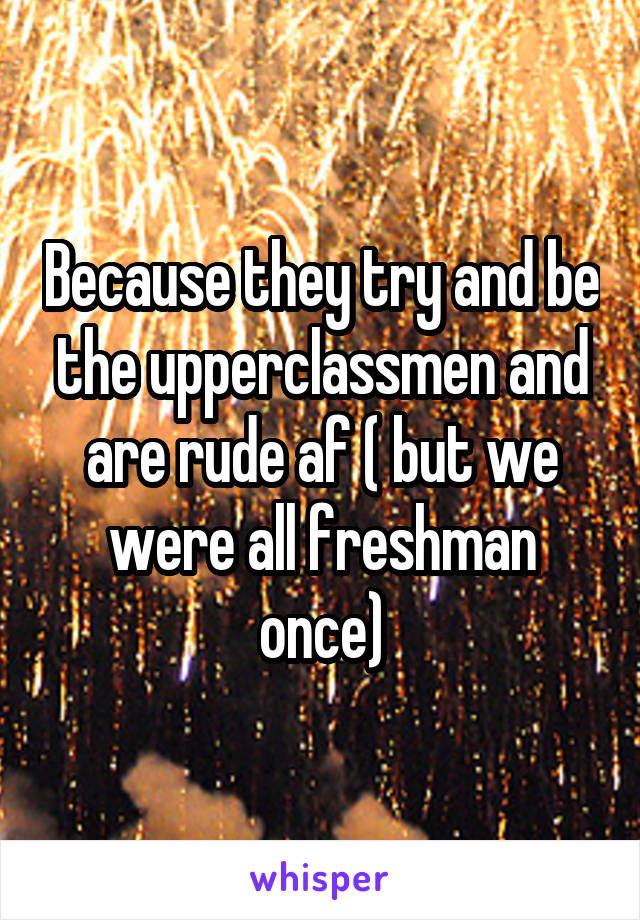 Because they try and be the upperclassmen and are rude af ( but we were all freshman once)