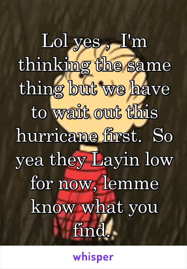Lol yes ,  I'm thinking the same thing but we have to wait out this hurricane first.  So yea they Layin low for now, lemme know what you find. 
