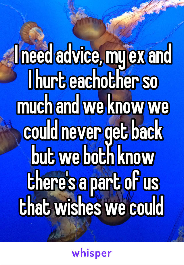 I need advice, my ex and I hurt eachother so much and we know we could never get back but we both know there's a part of us that wishes we could 