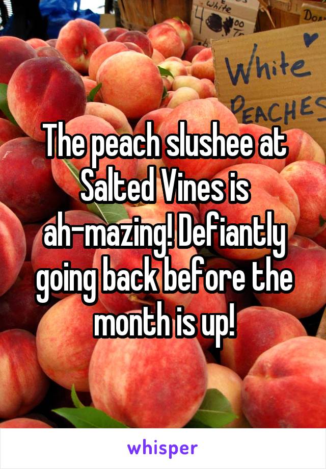 The peach slushee at Salted Vines is ah-mazing! Defiantly going back before the month is up!