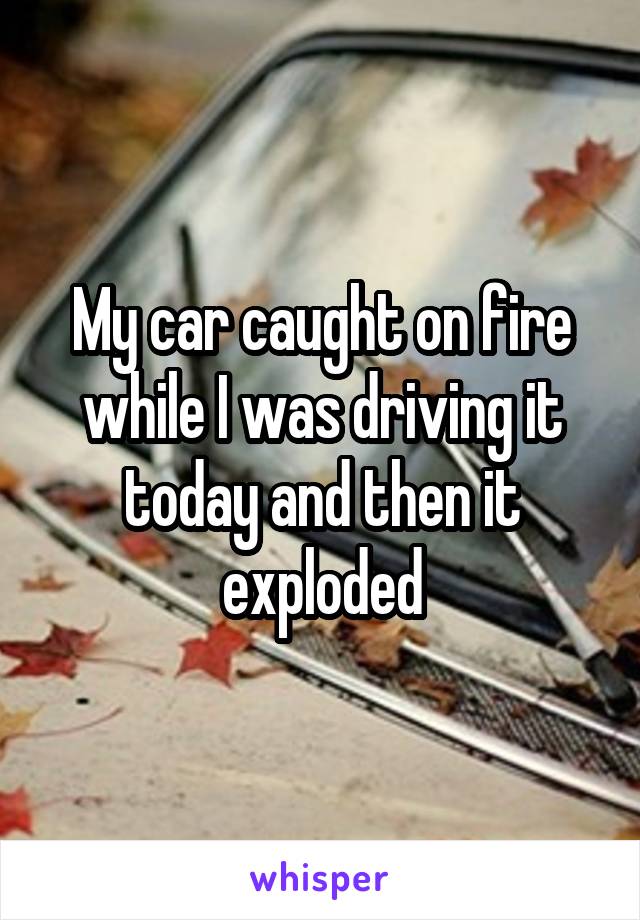 My car caught on fire while I was driving it today and then it exploded