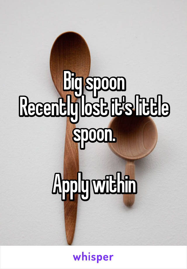 Big spoon
Recently lost it's little spoon.

Apply within