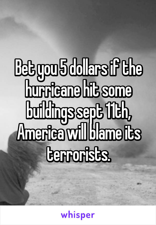 Bet you 5 dollars if the hurricane hit some buildings sept 11th, America will blame its terrorists.