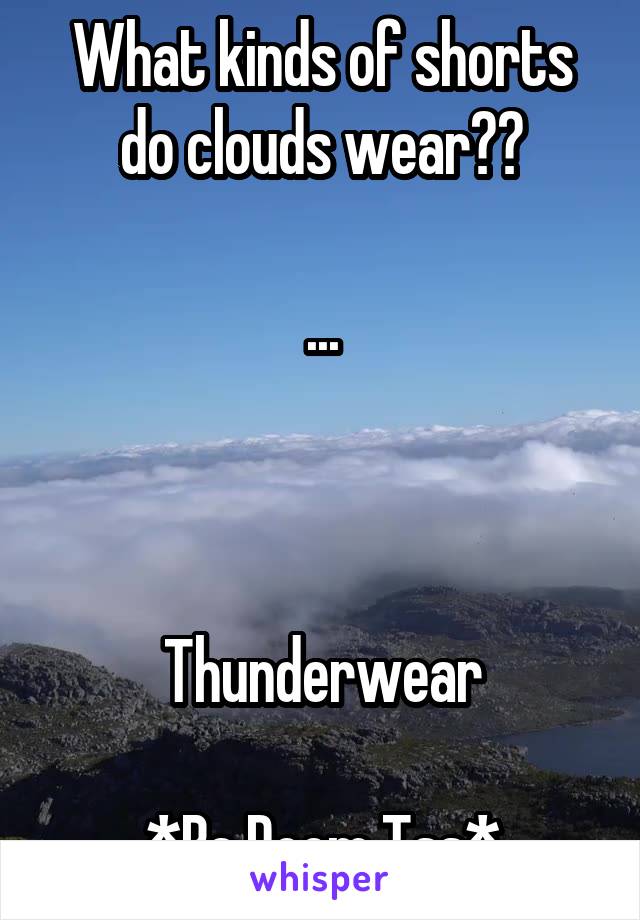 What kinds of shorts do clouds wear??

...



Thunderwear

*Ba Doom Tss*