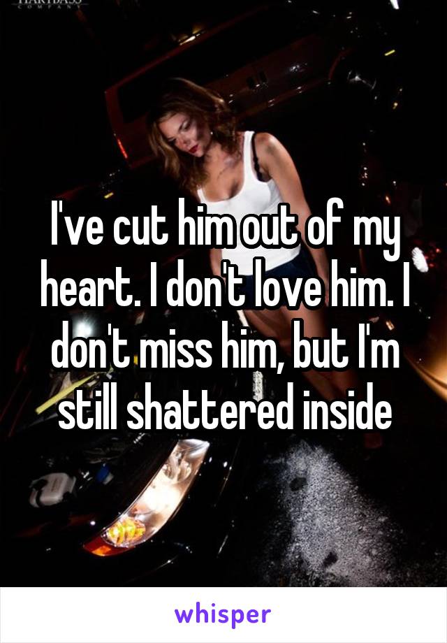 I've cut him out of my heart. I don't love him. I don't miss him, but I'm still shattered inside