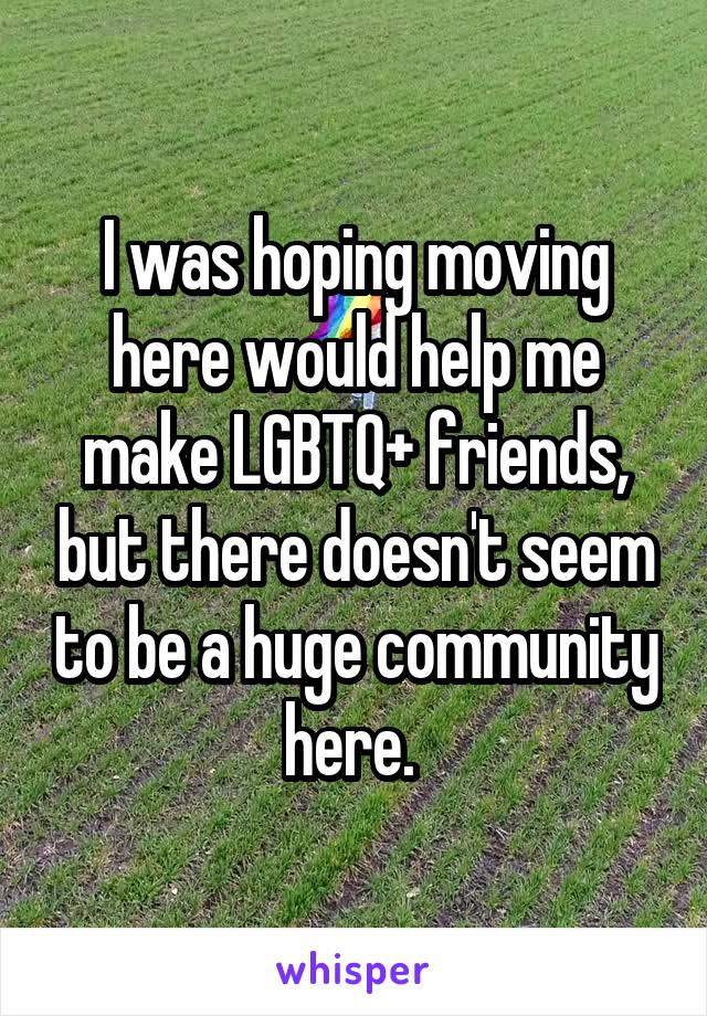 I was hoping moving here would help me make LGBTQ+ friends, but there doesn't seem to be a huge community here. 