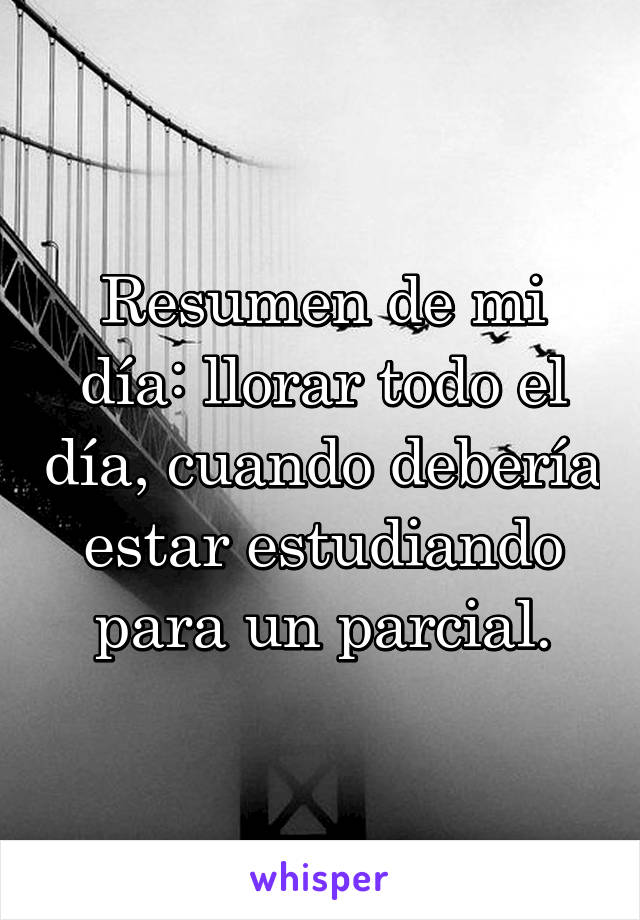 Resumen de mi día: llorar todo el día, cuando debería estar estudiando para un parcial.