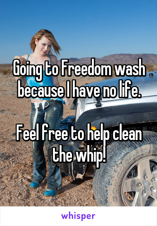 Going to Freedom wash because I have no life.

Feel free to help clean the whip!