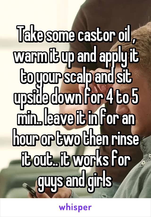 Take some castor oil , warm it up and apply it to your scalp and sit upside down for 4 to 5 min.. leave it in for an hour or two then rinse it out.. it works for guys and girls 