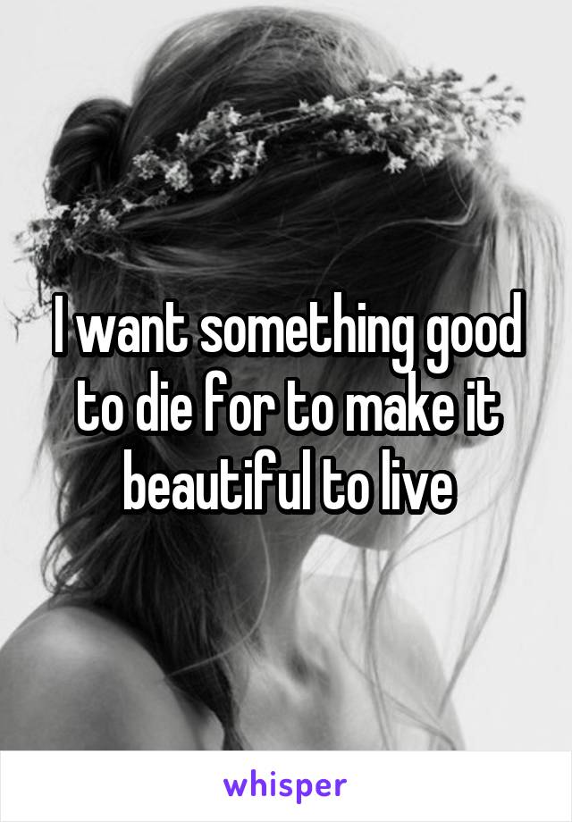 I want something good to die for to make it beautiful to live