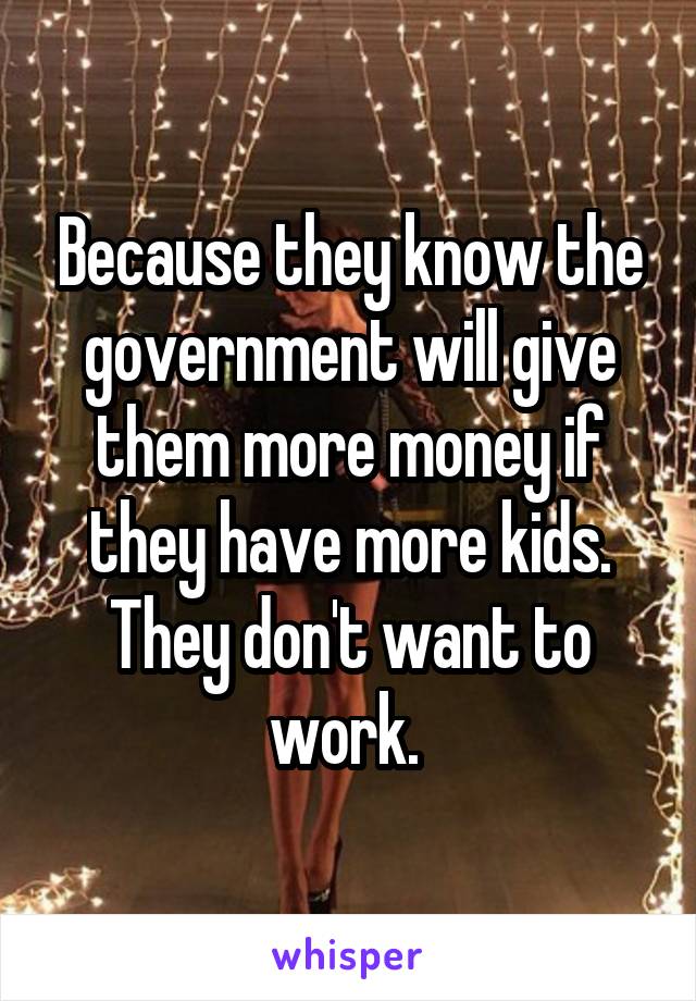 Because they know the government will give them more money if they have more kids. They don't want to work. 