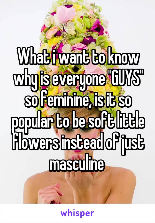 What i want to know why is everyone "GUYS" so feminine, is it so popular to be soft little flowers instead of just masculine 