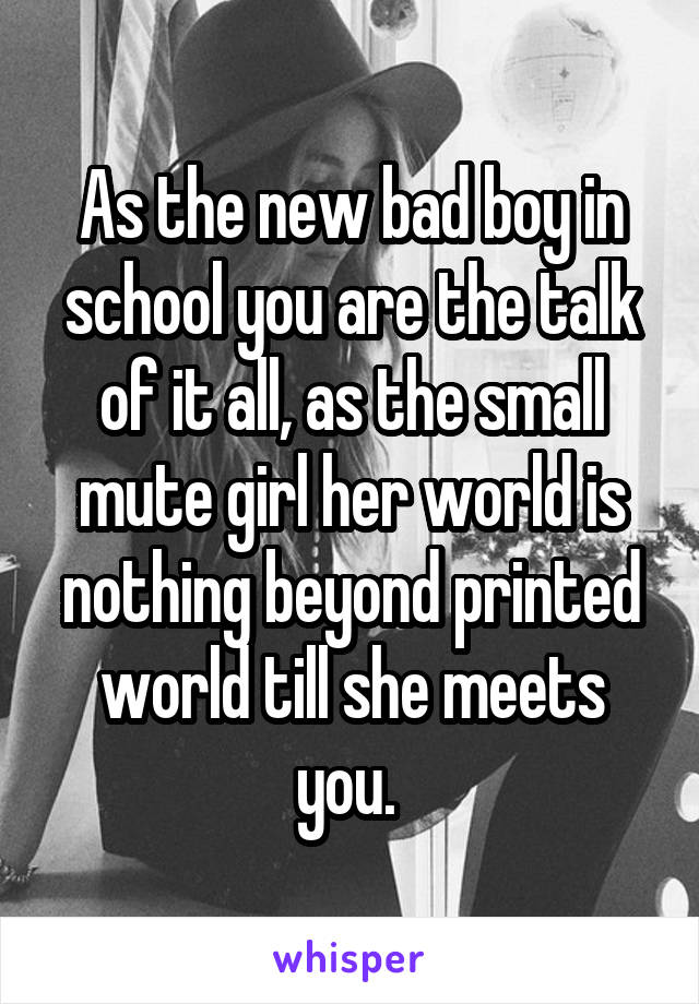 As the new bad boy in school you are the talk of it all, as the small mute girl her world is nothing beyond printed world till she meets you. 