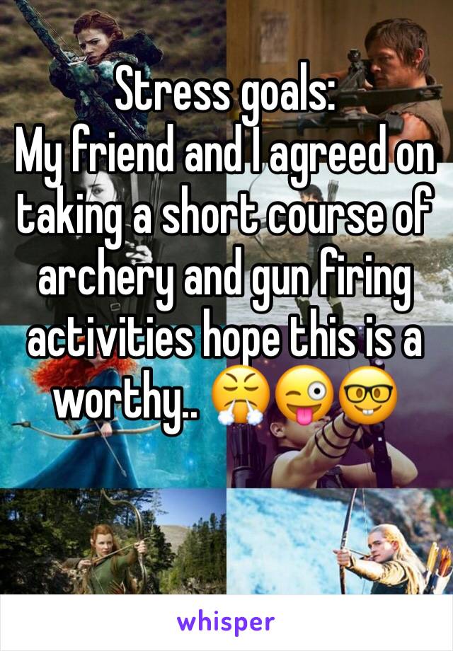 Stress goals: 
My friend and I agreed on taking a short course of archery and gun firing activities hope this is a worthy.. 😤😜🤓