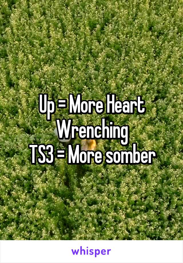 Up = More Heart Wrenching
TS3 = More somber