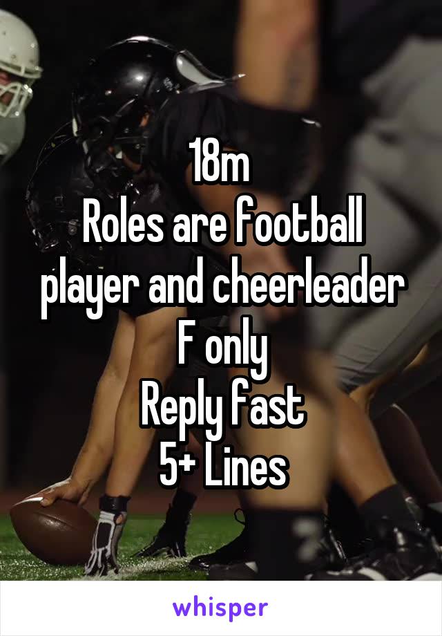 18m 
Roles are football player and cheerleader
F only
Reply fast
5+ Lines