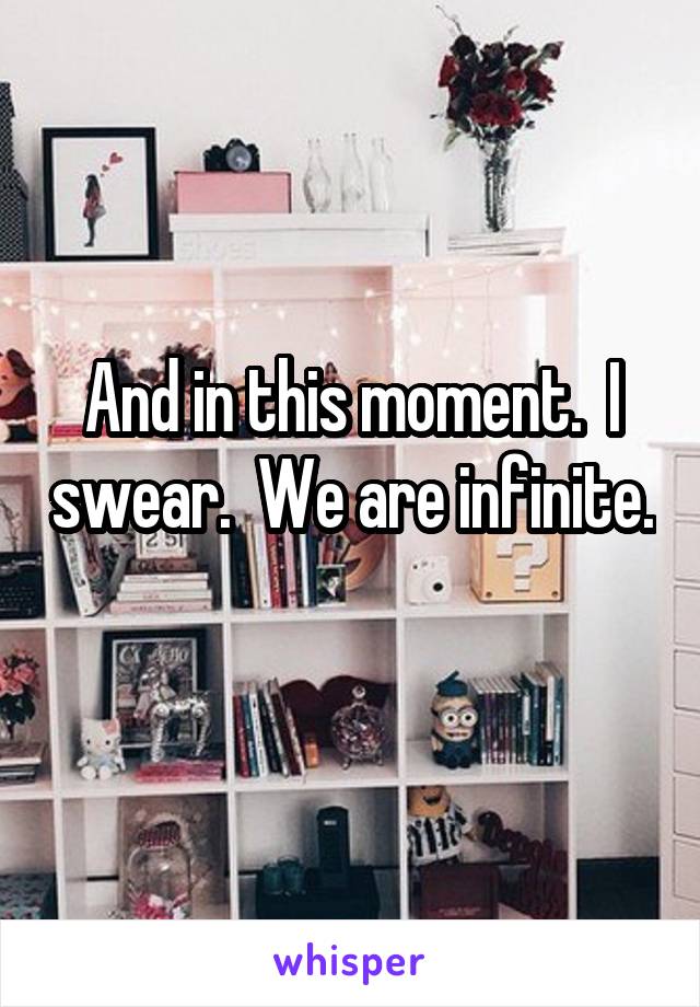 And in this moment.  I swear.  We are infinite.  