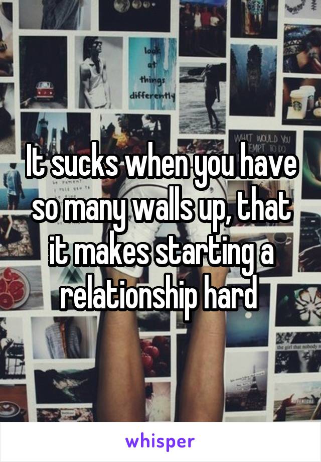 It sucks when you have so many walls up, that it makes starting a relationship hard 