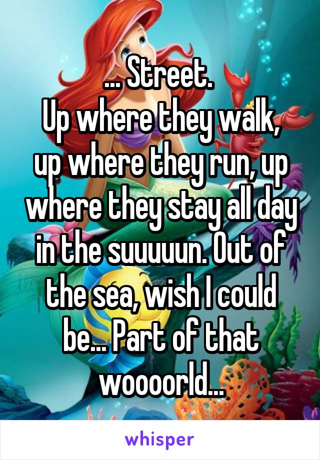 ... Street. 
Up where they walk, up where they run, up where they stay all day in the suuuuun. Out of the sea, wish I could be... Part of that woooorld...