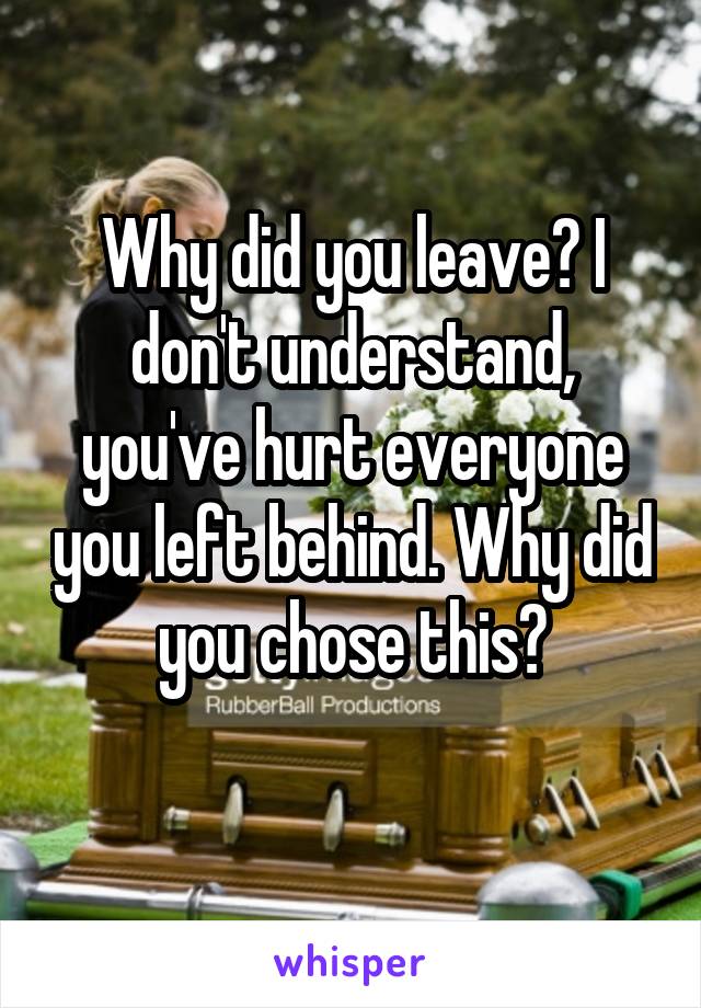 Why did you leave? I don't understand, you've hurt everyone you left behind. Why did you chose this?
