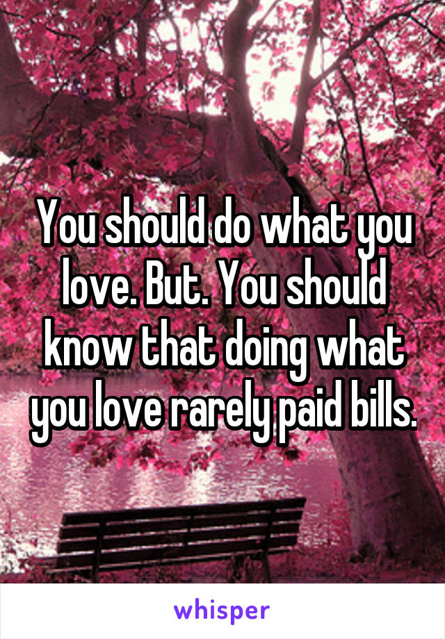 You should do what you love. But. You should know that doing what you love rarely paid bills.