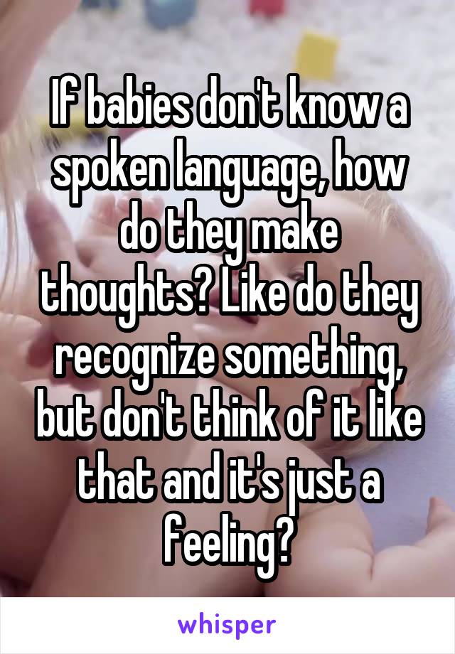 If babies don't know a spoken language, how do they make thoughts? Like do they recognize something, but don't think of it like that and it's just a feeling?